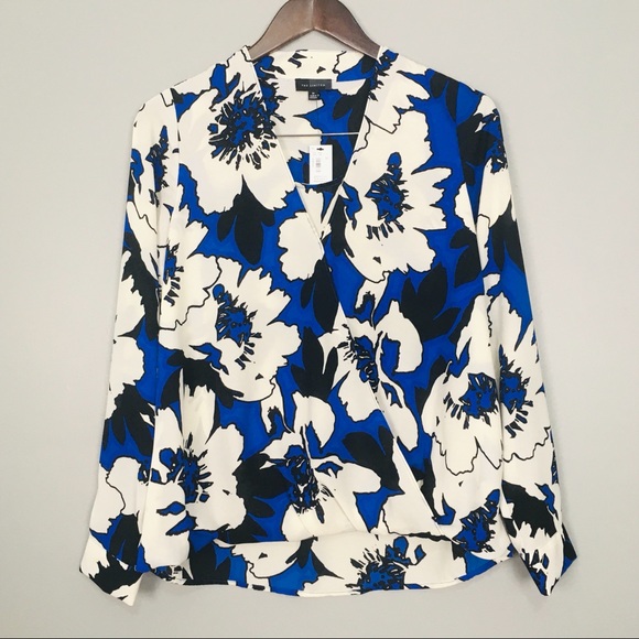 The Limited Tops - The Limited Floral Surplice Blouse Long Sleeves